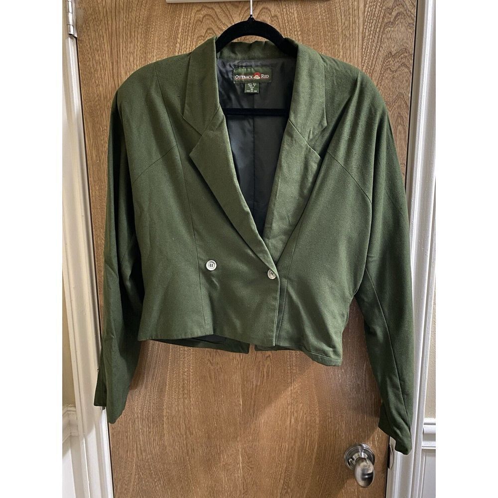 Vintage Outback Red 80s Cropped Blazer Olive Double Breasted 100% Silk Size 10